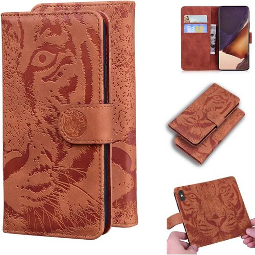 Étui Pour Samsung Galaxy Note20 Ultra N985 6 9 Pouces Pu Magnétique Pochette Cuir Housse Tigre Impression Rabattable Case Stent Fonction Marron