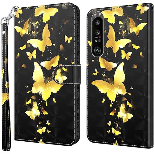 Étui Pour Sony Xperia 1 Ii 6 5 Pouces Pu Cuir Portefeuille Magnétique Protection Housse En Cuir Pochette Stent Fonction Coque Tpu Flip Cuir 3d Papillon D'or