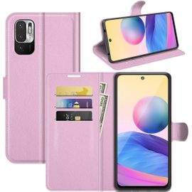 Étui Pour Xiaomi Redmi Note 10 Je 6 5 Pouces Pu Cuir Couverture Magnétique Portefeuille Protection Housse Motif Litchi Stent Fonction Flip Cuir Rose