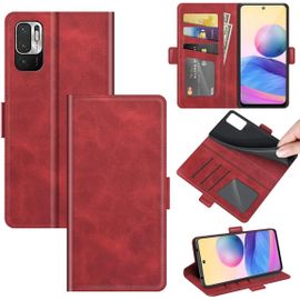 Étui Pour Xiaomi Redmi Note 10 Je 6 5 Pouces Pu Cuir Couverture Magnétique Portefeuille Protection Housse Stent Fonction Flip Cuir Rouge