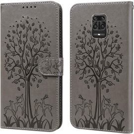 Étui Pour Xiaomi Redmi Note 10 Lite 6 67 Pouces Pu Cuir Couverture Magnétique Portefeuille Protection Housse Stent Fonction Flip Case Gaufrage Girafe Et Arbre Gris