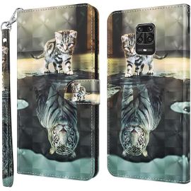 Étui Pour Xiaomi Redmi Note 10 Lite 6 67 Pouces Pu Cuir Portefeuille Magnétique Protection Housse En Cuir Pochette Stent Fonction Coque Tpu Flip Cuir 3d Chat Et Tigre