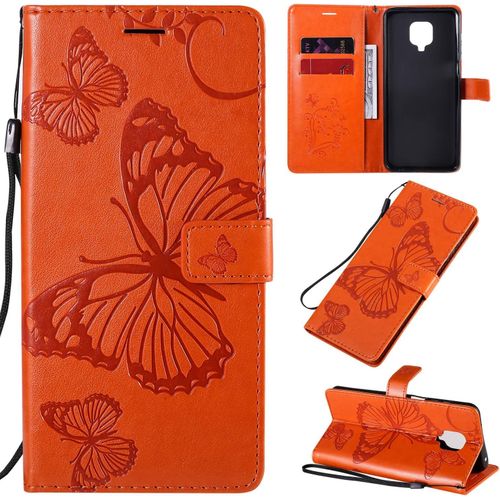 Étui Pour Xiaomi Redmi Note 9 Pro 6 67 Pouces Pu Cuir Couverture Magnétique Housse Conception En Relief De Papillon Stent Fonction Flip Cuir Orange