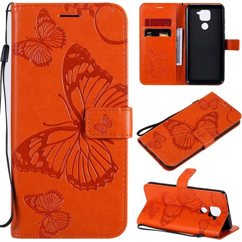 Étui Pour Xiaomi Redmi Note 9/10x 4g 6 53 Pouces Pu Cuir Couverture Magnétique Housse Conception En Relief De Papillon Stent Fonction Flip Cuir Orange