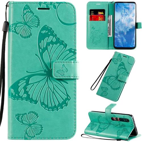 Étui Pour Xiaomi Mi Note 10/Note 10 Pro 6 47 Pouces Pu Cuir Couverture Magnétique Housse Conception En Relief De Papillon Stent Fonction Flip Cuir Vert