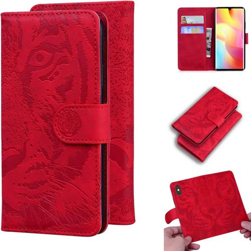 Étui Pour Xiaomi Mi Note 10 Lite 6,47 Pouces Pu Magnétique Pochette Cuir Housse Tigre Impression Rabattable Case Stent Fonction Rouge