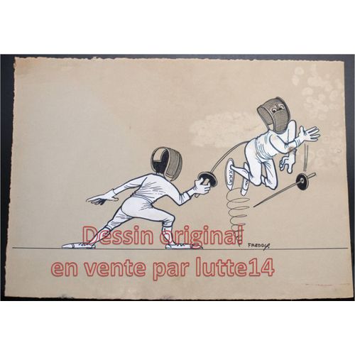 Dessin Presse Original - Humoristique - Escrime (Freddy, Dessinateur Belge Années 1970-1980) - 05