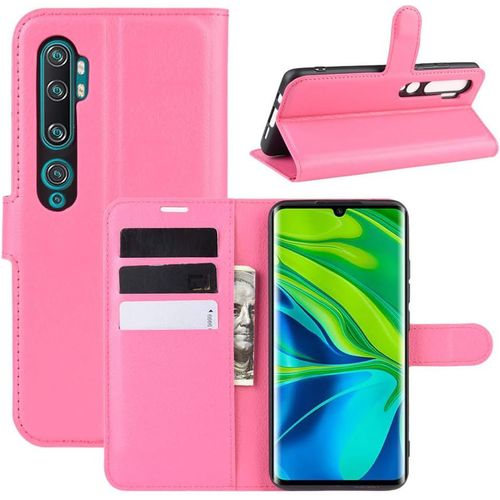 Étui Pour Xiaomi Mi Note 10/Note 10 Pro 6 47 Pouces Pu Cuir Couverture Magnétique Portefeuille Protection Housse Motif Litchi Stent Fonction Flip Cuir Rose Rouge