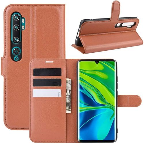 Étui Pour Xiaomi Mi Note 10/Note 10 Pro 6 47 Pouces Pu Cuir Couverture Magnétique Portefeuille Protection Housse Motif Litchi Stent Fonction Flip Cuir Marron