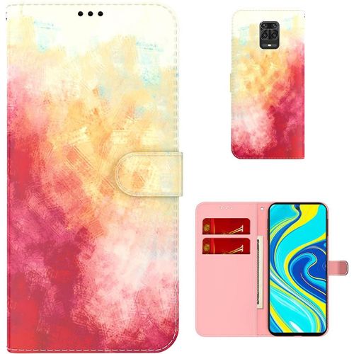 Étui Pour Xiaomi Redmi Note 9s/ 9 Pro/ 9 Pro Max 6,67 Pouces Pu Magnétique Pochette Cuir Housse Aquarelle Impression Rabattable Case Stent Fonction Cover Rouge