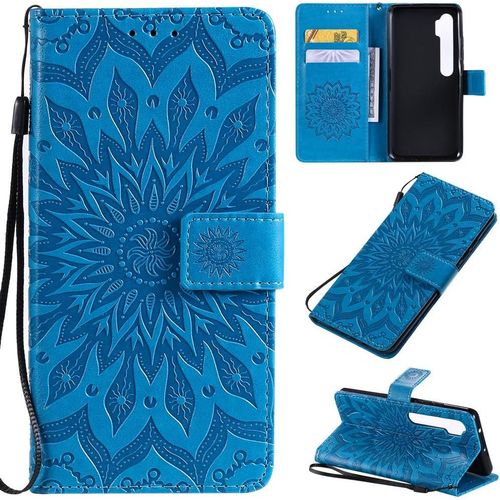 Étui Pour Xiaomi Mi Note 10/Note 10 Pro 6 47 Pouces Pu Magnétique Pochette Cuir Housse Tournesol Gaufrage Design Stent Fonction Rabattable Bleu
