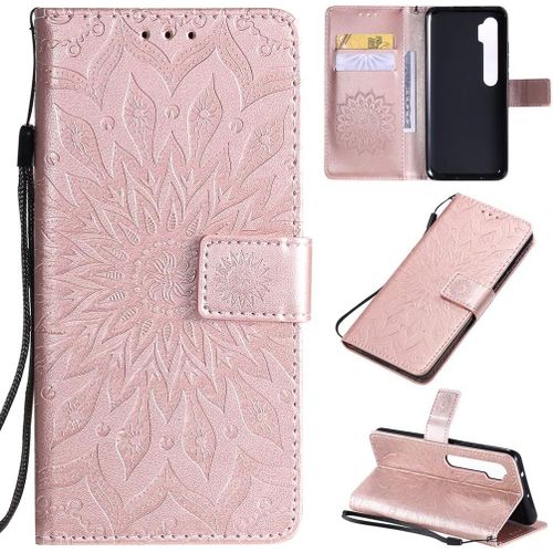 Étui Pour Xiaomi Mi Note 10/Note 10 Pro 6 47 Pouces Pu Magnétique Pochette Cuir Housse Tournesol Gaufrage Design Stent Fonction Rabattable Or Rose