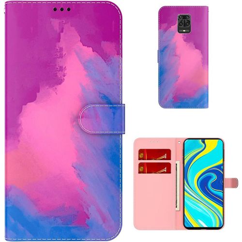 Étui Pour Xiaomi Redmi Note 9s/ 9 Pro/ 9 Pro Max 6,67 Pouces Pu Magnétique Pochette Cuir Housse Aquarelle Impression Rabattable Case Stent Fonction Cover Purple