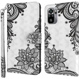 Étui Pour Xiaomi Redmi Note 10/Note 10s 6 43 Pouces Pu Cuir Portefeuille Magnétique Protection Housse En Cuir Pochette Stent Fonction Coque Tpu Flip Cuir 3d Fleur De Dentelle