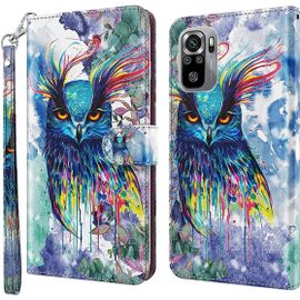 Étui Pour Xiaomi Redmi Note 10/Note 10s 6 43 Pouces Pu Cuir Portefeuille Magnétique Protection Housse En Cuir Pochette Stent Fonction Coque Tpu Flip Cuir 3d Hibou