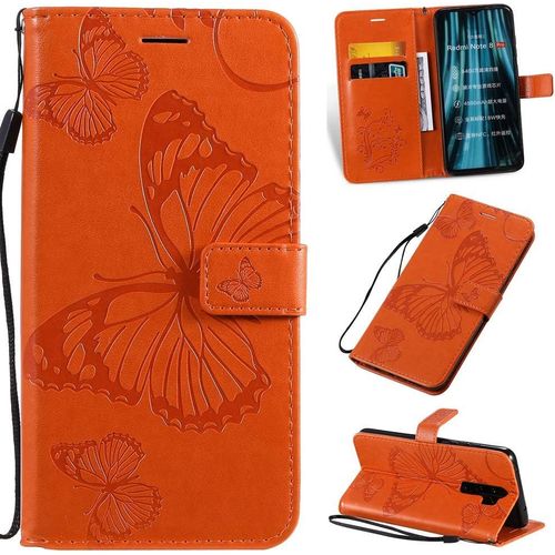Étui Pour Xiaomi Redmi Note 8 Pro 6 53 Pouces Pu Cuir Couverture Magnétique Housse Conception En Relief De Papillon Stent Fonction Flip Cuir Orange