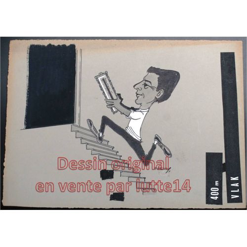 Dessin Presse Original - Humoristique - 400 Mètres Valk (Freddy, Dessinateur Belge Années 1970-1980) - 08