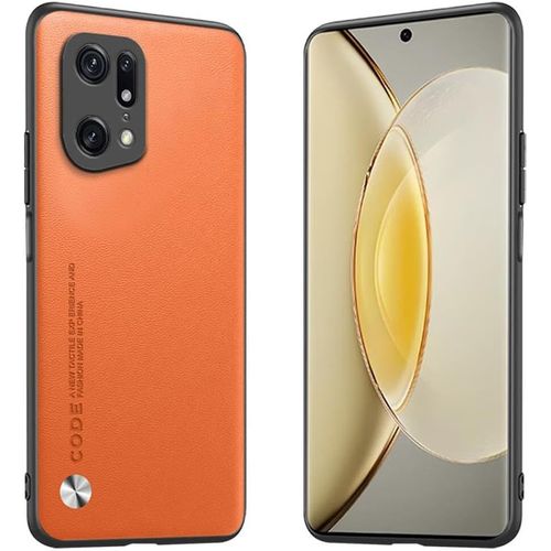 Étui Adapté À Oppo Find X5 Pro 6.7"" , Housse Coque En Cuir Métallique De La Série Code - Orange
