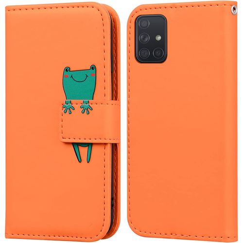 Coque Samsung Galaxy A71,Housse En Cuir 3d Grenouille Dessin Animé,Portefeuille Etui En Protecion Pour Galaxy A71, Orange