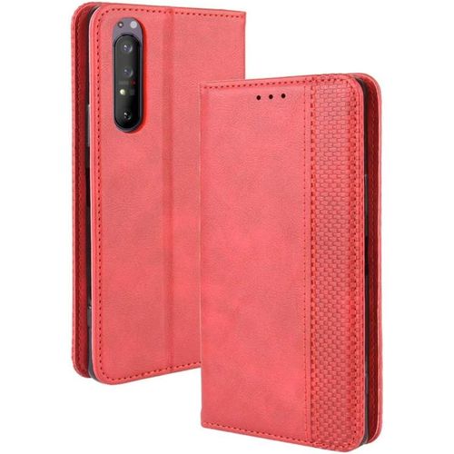 Étui Sony Xperia 1 Ii Housse Rabat En Cuir Portefeuille Ultra Mince Magnetic Adsorption Holster Pour Sony Xperia 1 Ii Rouge
