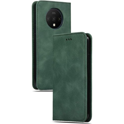 Étui En Cuir Véritable Compatible Avec Oneplus 7t Fente Pour Carte Support Rotatif Magnétique Style Rétro Vert