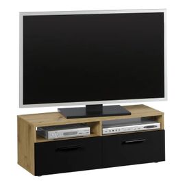 Meuble Tv 2 Tiroirs 2 Niches Rana Effet Chêne Artisan Noir