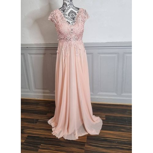 Robe Cérémonie Mariage Buste Dentelle Rose Clair Taille 36