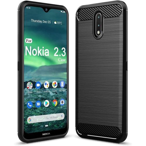 Coque Pour Nokia 2.3 6,2 Pouces Tpu Silicone Souple Resistant Housse Fibre De Carbone Etui Case Noir