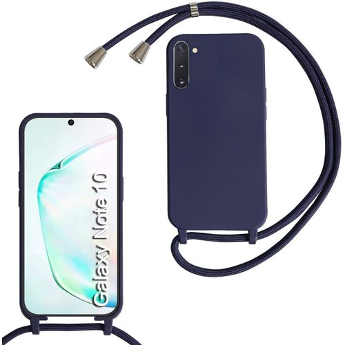 Coque Avec Cordon Pour Samsung Galaxy Note10,Collier Pour Étui Housse Tpu Anti-Choc Colliers Protection Complète Cover Mince Antichoc Réglable Lanyard Case, Bleu Marine