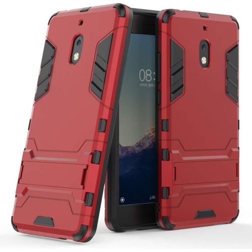 Maijin Coque Pour Nokia 2.1 5,5 Pouces 2 En 1 Double Couches Étui Antichocs Protection Rigide Anti Choc Avec Fonction Support Rouge