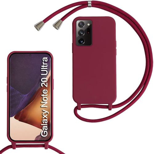 Coque Avec Cordon Pour Samsung Galaxy Note20 Ultra,Collier Pour Étui Housse Tpu Anti-Choc Colliers Protection Complète Cover Mince Antichoc Réglable Lanyard Case, Rouge