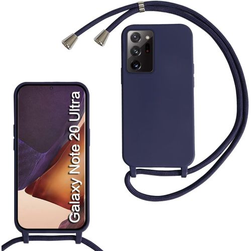 Coque Avec Cordon Pour Samsung Galaxy Note20 Ultra,Collier Pour Étui Housse Tpu Anti-Choc Colliers Protection Complète Cover Mince Antichoc Réglable Lanyard Case, Bleu Marine