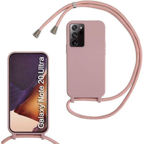 Coque Avec Cordon Pour Samsung Galaxy Note20 Ultra,Collier Pour Étui Housse Tpu Anti-Choc Colliers Protection Complète Cover Mince Antichoc Réglable Lanyard Case, Rose Clair
