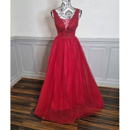Robe Cérémonie Longue Buste Dentelle Et Bas En Tulle Bordeaux Taille 38