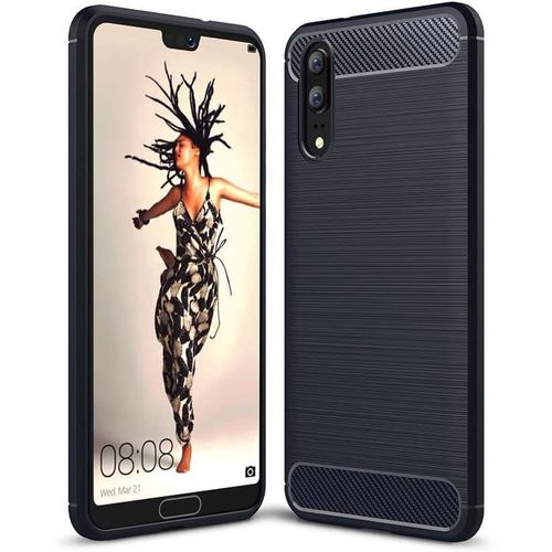 Coque Huawei P20, Silicone Coque Ultra Fine Shock-Absorption Et Fibre De Carbone Tpu Premium Flexible Case Cover Pour Huawei P20 -Bleu