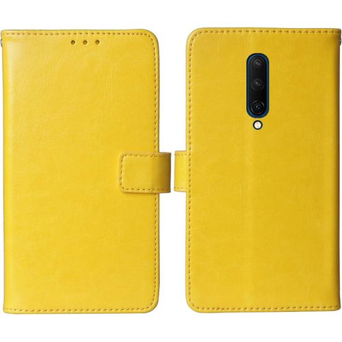 Flip Premium Retro Business Book Stand Cuir Housse Coque Etui Cas Couverture Protecteur Téléphone Case Portefeuille Tpu Silicone Cover Pour Oneplus 8 Jaune