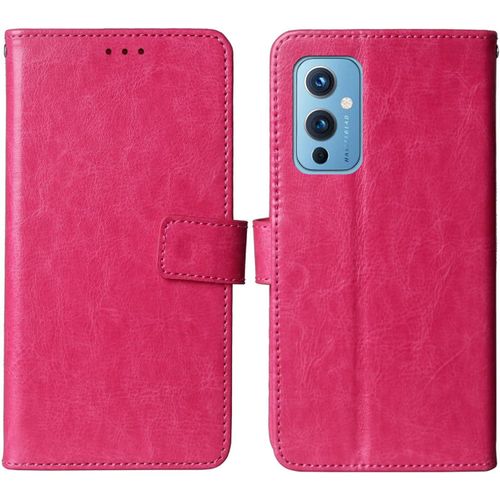 Flip Premium Retro Business Book Stand Cuir Housse Coque Etui Cas Couverture Protecteur Téléphone Case Portefeuille Tpu Silicone Cover Pour Oneplus 9 6.55"" Rose