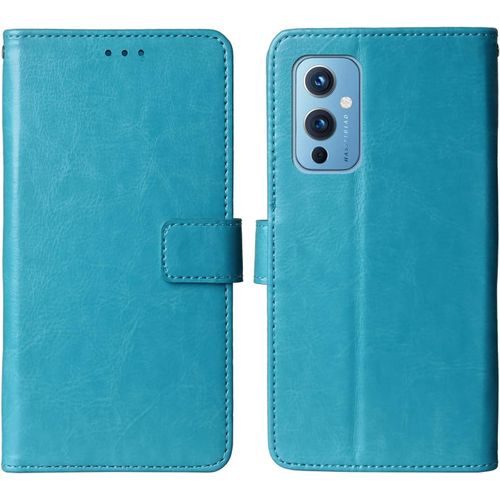 Flip Premium Retro Business Book Stand Cuir Housse Coque Etui Cas Couverture Protecteur Téléphone Case Portefeuille Tpu Silicone Cover Pour Oneplus 9 6.55"" Bleu