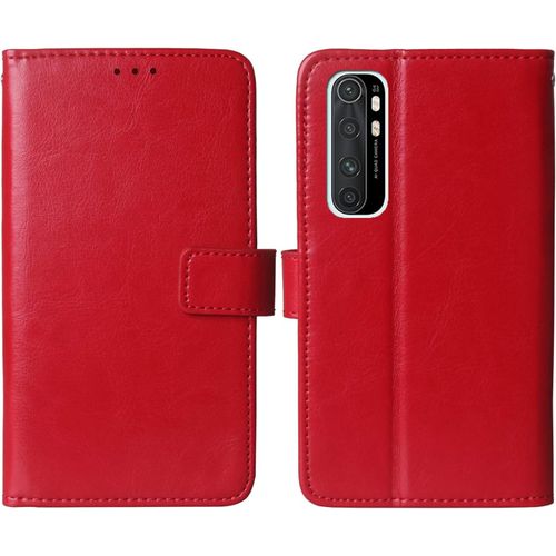 Flip Premium Retro Business Book Stand Cuir Housse Coque Etui Cas Couverture Protecteur Téléphone Case Portefeuille Tpu Silicone Cover Pour Xiaomi Mi Note 10 Lite 6.47"" Rouge