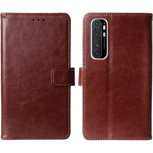 Flip Premium Retro Business Book Stand Cuir Housse Coque Etui Cas Couverture Protecteur Téléphone Case Portefeuille Tpu Silicone Cover Pour Xiaomi Mi Note 10 Lite 6.47"" Brun
