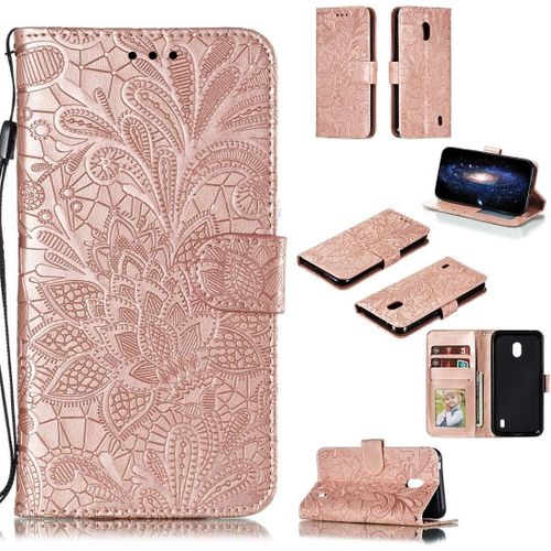 Étui De Cuir Horizontal De Fleur De La Dentelle Ayd Avec Porte-Cartes Et Portefeuille Pour Nokia 2.2 Rouge Color : Rose Gold