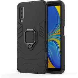 Coque Samsung Galaxy A7 2018, 2 En 1 Armour Style Robuste Hybrides Double Couche Armure Defender Tpu + Pc Hard Case Cover Avec Support Magnétique Car Mount Pour Samsung Galaxy A7 2018 -All Black