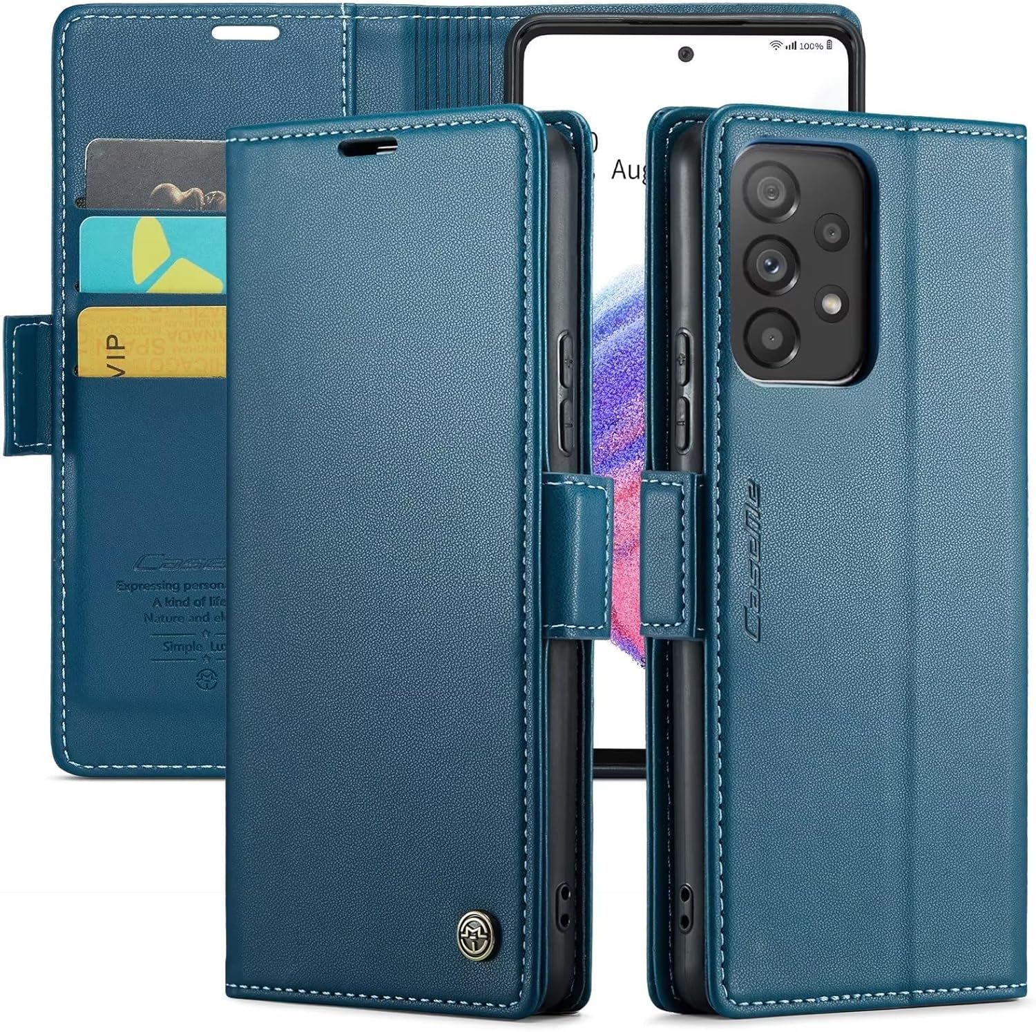 Coque Pour Samsung Galaxy A53 5g, Housse En Cuir Pu Premium Etui À Rabat Pochette De Portefeuille Étui De Protection Pour Samsung Galaxy A53 5g- Bleu