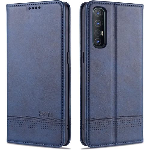 Étui En Cuir Pour Oppo Find X2 Neo Vintage Portefeuille Avec Porte Cartes Fermeture Magnétique Béquille Tpu Shell Coque Pour Oppo Find X2 Neo Bleu