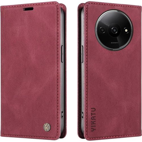 Étui De Protection Pour Téléphone Portable Xiaomi Redmi A3 - En Cuir De Qualité Supérieure - Avec Compartiments Pour Cartes - Pliable - Résistant Aux Chocs 360° - Bordeaux