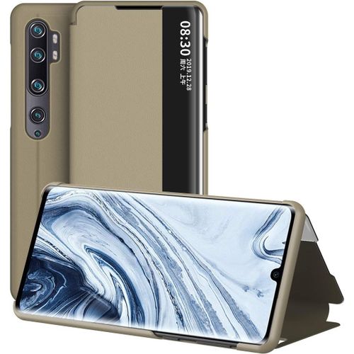 Xiaomi Mi Note 10 Lite Coque Étui À Rabat En Cuir Avec Fenêtre Smart View Housse Avec Béquille Pour Xiaomi Mi Note 10 Lite Or