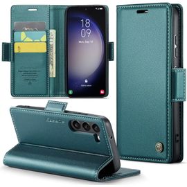 Coque Pour Samsung Galaxy S23 + 2 Pièces Verre Trempé D'écran Etui Protection Housse Premium En Cuir Pu Pochette Fermeture Magnétique Flip Case, Bleu Vert