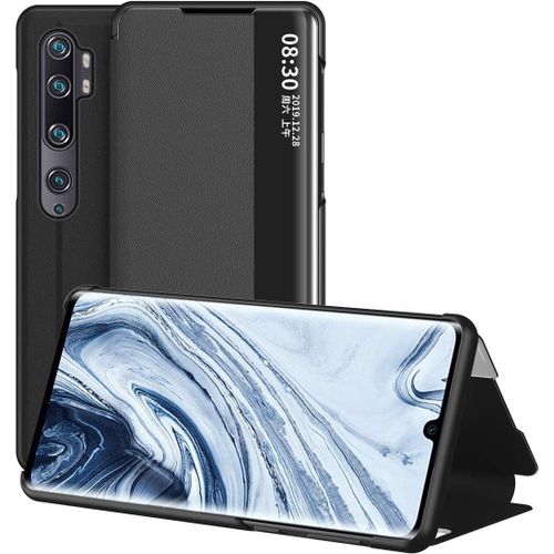 Xiaomi Mi Note 10 Lite Coque Étui À Rabat En Cuir Avec Fenêtre Smart View Housse Avec Béquille Pour Xiaomi Mi Note 10 Lite Noir
