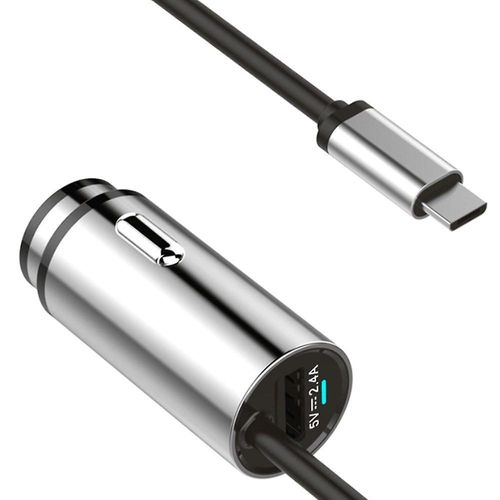 Chargeur De Voiture Mini Usb Tout-En-Un Avec Antenne, Sortie 2,4 A, Port Usb Supplémentaire Et Câble De 100 Cm Pour Voitures Et Camions