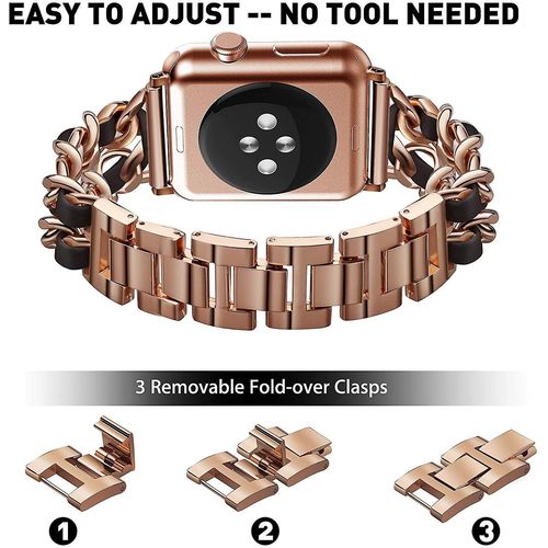 Bracelet Apple Watch Pour Séries 6/5/4 (44 Mm) Avec Chaîne Épaisse Et Étui De Protection Bling